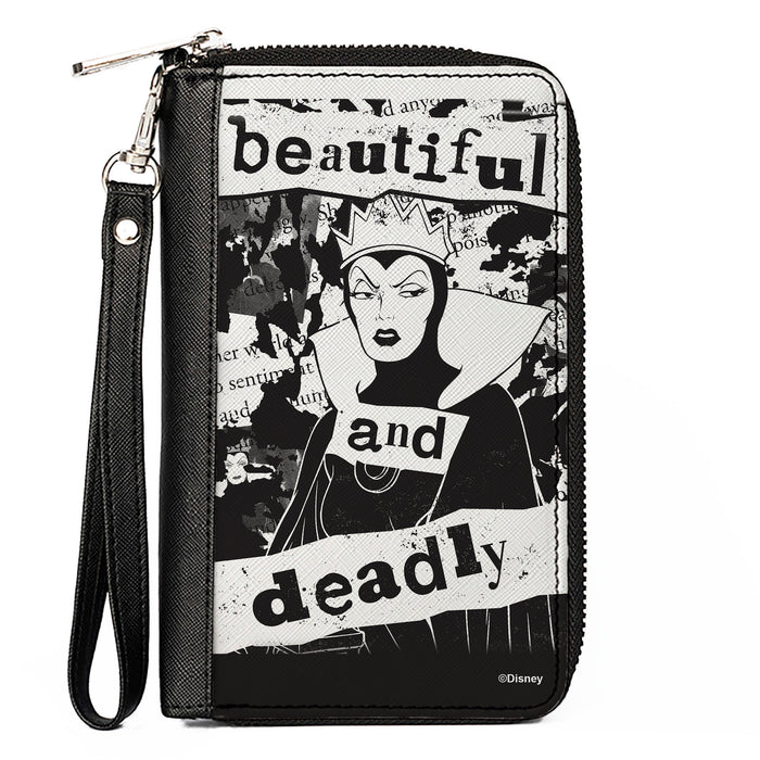 PU Zip Around Wallet Rectangle - Snow White Evil Queen BEAUTIFUL AND DEADLY Pose Black/White Clutch Zip Around Wallets Disney   