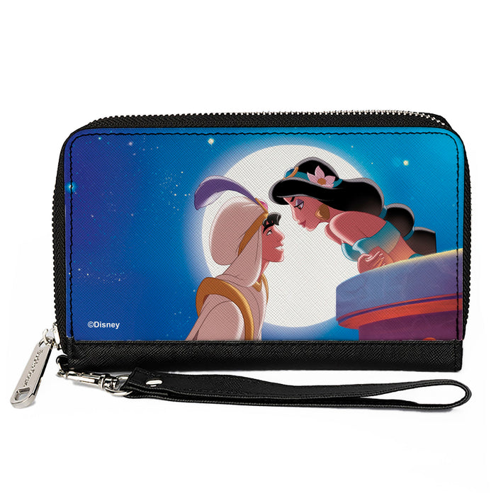 PU Zip Around Wallet Rectangle - Classic Aladdin & Jasmine Moonlight Kiss Scene Clutch Zip Around Wallets Disney   