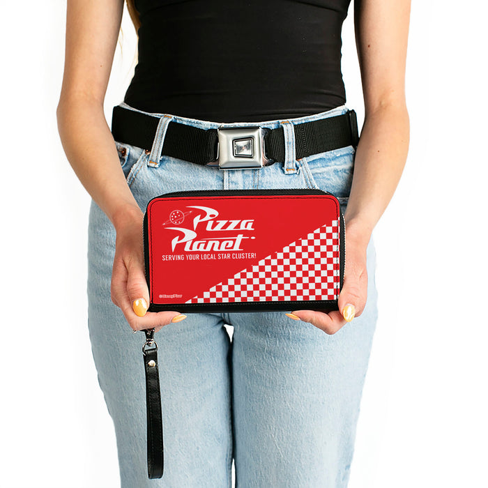 PU Zip Around Wallet Rectangle - Toy Story PIZZA PLANET SERVING YOUR LOCAL STAR CLUSTER Checker Red/White Clutch Zip Around Wallets Disney   