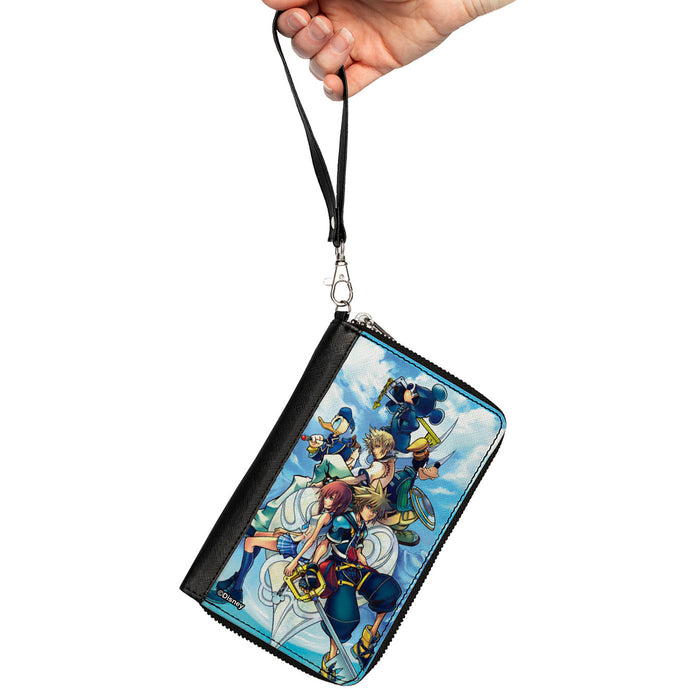 PU Zip Around Wallet Rectangle - KINGDOM HEARTS 6-Character Group Pose Clouds Blues Clutch Zip Around Wallets Disney   