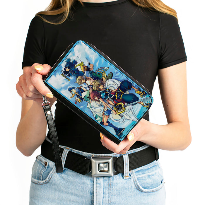 PU Zip Around Wallet Rectangle - KINGDOM HEARTS 6-Character Group Pose Clouds Blues Clutch Zip Around Wallets Disney   