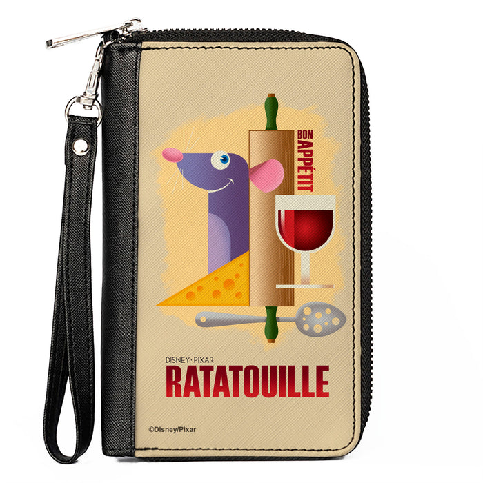 PU Zip Around Wallet Rectangle - Ratatouille Remy BON APPETIT Hiding Pose + Text Logo Beige/Reds Clutch Zip Around Wallets Disney   