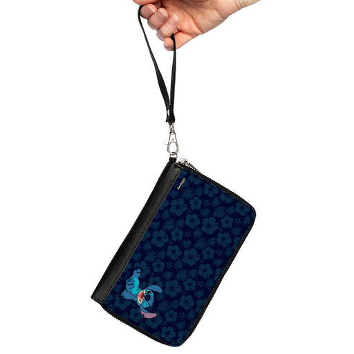 PU Zip Around Wallet Rectangle - Stitch Winking Pose/Tropical Flora Blues Clutch Zip Around Wallets Disney   