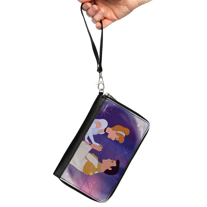 PU Zip Around Wallet Rectangle - Cinderella & Prince Ball Scene + Crown Icon Purples/White Clutch Zip Around Wallets Disney   