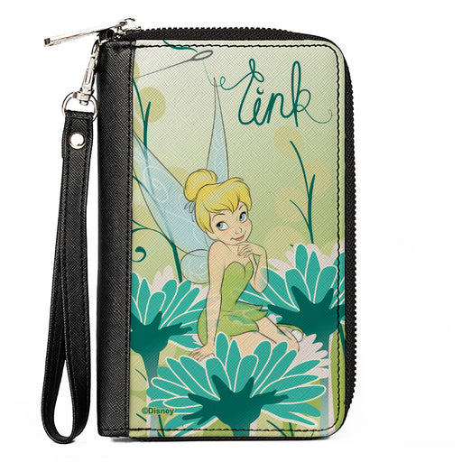 PU Zip Around Wallet Rectangle - Tinker Bell Sitting on Flower Pose Greens/Aqua Blues Clutch Zip Around Wallets Disney   