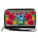 PU Zip Around Wallet Rectangle - Lilo & Stitch Stitch Hula Pose and Hibiscus Flowers Pineapples Gray Clutch Zip Around Wallets Disney   