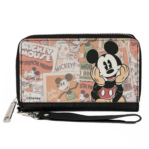 PU Zip Around Wallet Rectangle - Classic Mickey Sitting Pose CLOSE-UP Stacked Comics Clutch Zip Around Wallets Disney   
