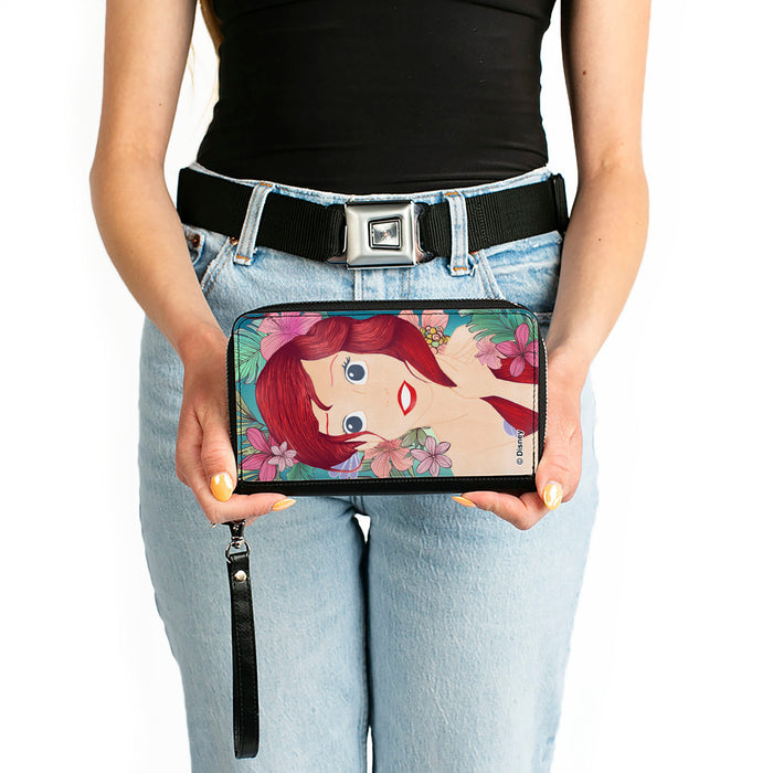 PU Zip Around Wallet Rectangle - The Little Mermaid Ariel Fixing Hair Pose Clutch Zip Around Wallets Disney   