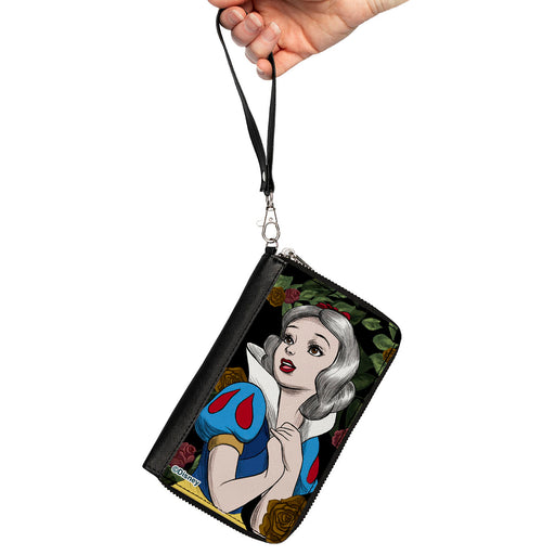 PU Zip Around Wallet Rectangle - Snow White Pose Sketch/Roses Black/Greens/Reds/Golds Clutch Zip Around Wallets Disney   