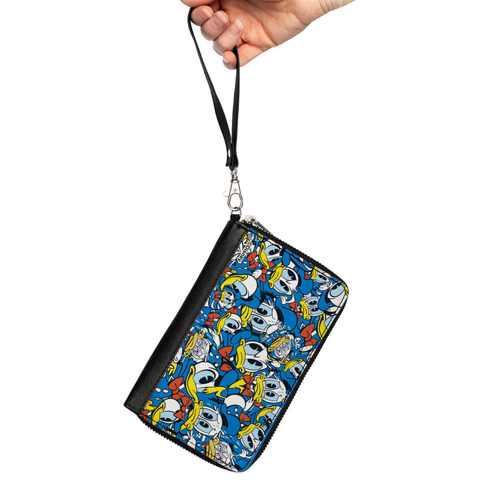 PU Zip Around Wallet Rectangle - Donald Duck Expressions Stacked Blues Clutch Zip Around Wallets Disney   