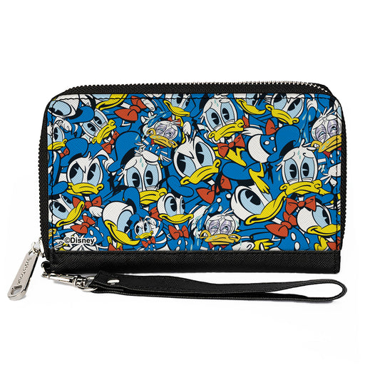 PU Zip Around Wallet Rectangle - Donald Duck Expressions Stacked Blues Clutch Zip Around Wallets Disney   