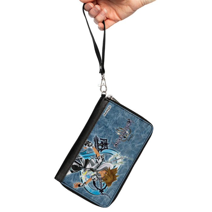 PU Zip Around Wallet Rectangle - Kingdom Hearts Final Form Sora Pose Logo Keyblades Blues Clutch Zip Around Wallets Disney   