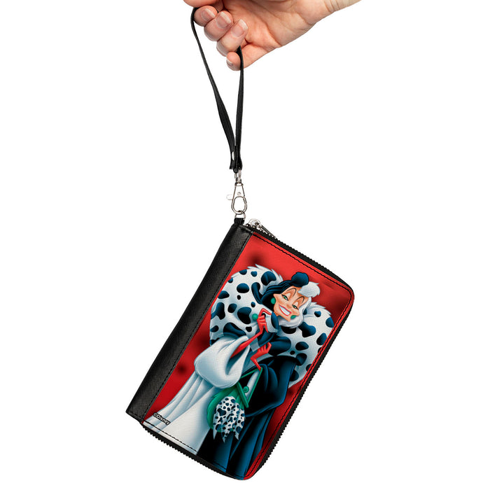 PU Zip Around Wallet Rectangle - Cruella de Vil Spotted Fur Pose + Spots Red/Black Clutch Zip Around Wallets Disney   