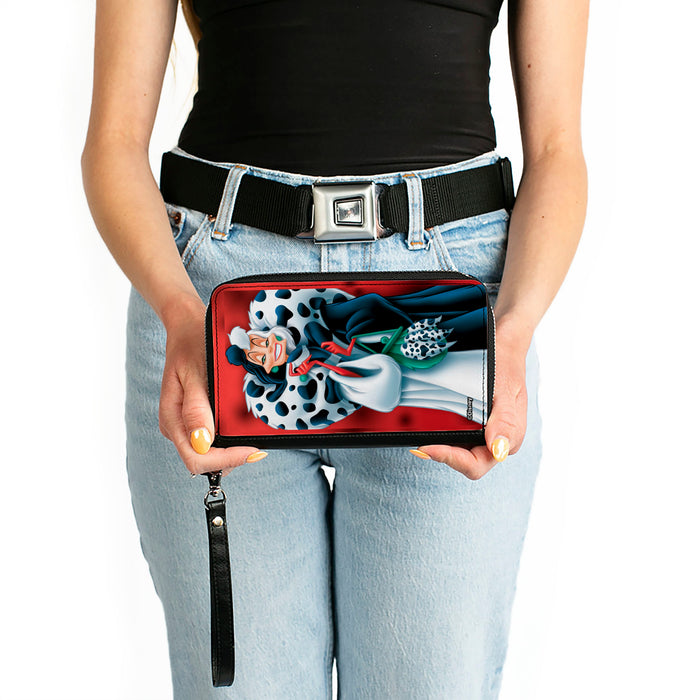 PU Zip Around Wallet Rectangle - Cruella de Vil Spotted Fur Pose + Spots Red/Black Clutch Zip Around Wallets Disney   