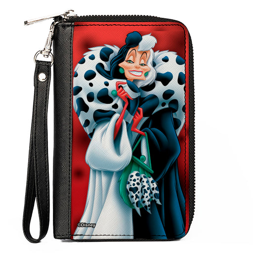 PU Zip Around Wallet Rectangle - Cruella de Vil Spotted Fur Pose + Spots Red/Black Clutch Zip Around Wallets Disney   