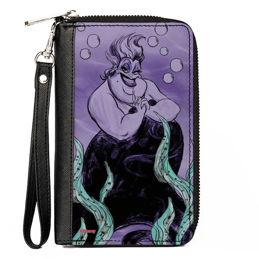 PU Zip Around Wallet Rectangle - The Little Mermaid Ursula Smiling Sketch Pose/Kelp Purples/Blues Clutch Zip Around Wallets Disney   