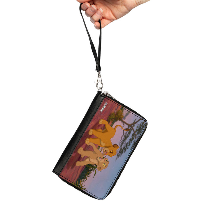 PU Zip Around Wallet Rectangle - The Lion King Young Simba & Nala Scene Clutch Zip Around Wallets Disney   