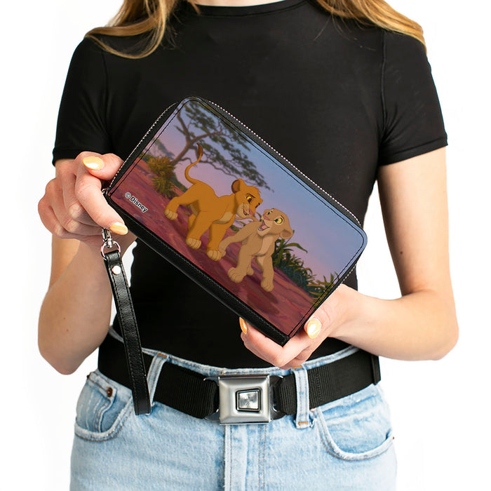 PU Zip Around Wallet Rectangle - The Lion King Young Simba & Nala Scene Clutch Zip Around Wallets Disney   