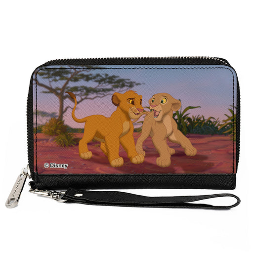 PU Zip Around Wallet Rectangle - The Lion King Young Simba & Nala Scene Clutch Zip Around Wallets Disney   