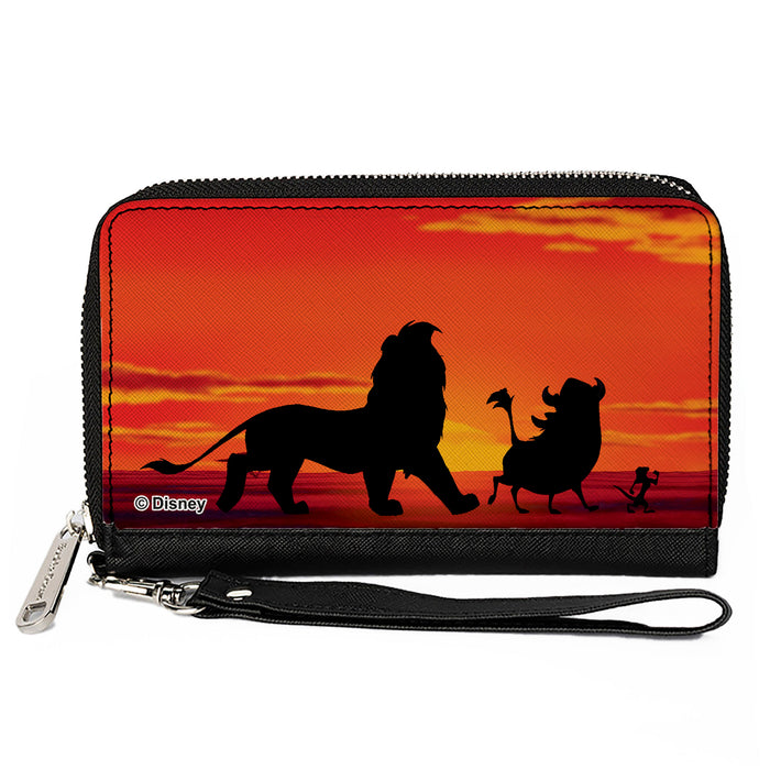 PU Zip Around Wallet Rectangle - The Lion King Hakuna Matata Simba Pumbaa Timon Sunset Silhouette Reds/Black Clutch Zip Around Wallets Disney   