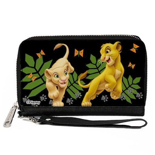PU Zip Around Wallet Rectangle - The Lion King Young Simba & Nala Playing Pose Clutch Zip Around Wallets Disney   