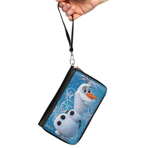 PU Zip Around Wallet Rectangle - Frozen  Olaf Smiling Pose and Text Snowflakes Blues/White Clutch Zip Around Wallets Disney   
