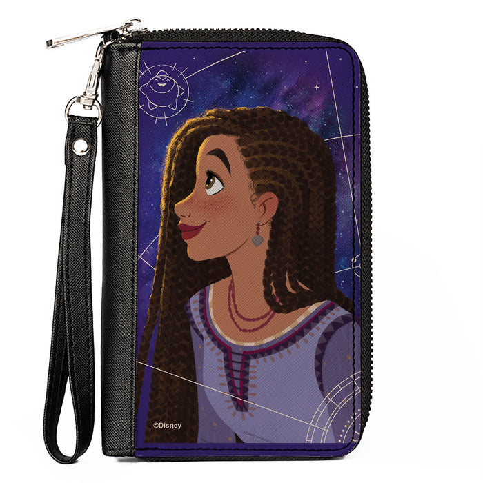 PU Zip Around Wallet Rectangle - Wish Asha Profile Pose and Star Sketch Galaxy Blues