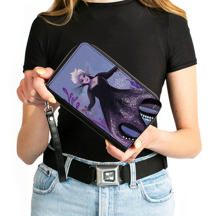 PU Zip Around Wallet Rectangle - The Little Mermaid Ursula Full Body Pose Purples Clutch Zip Around Wallets Disney   