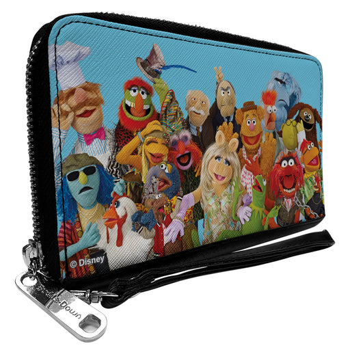 PU Zip Around Wallet Rectangle - The Muppets Character Group Pose Portrait Blue Clutch Zip Around Wallets Disney   
