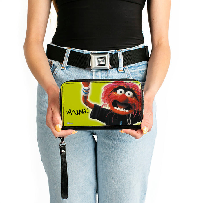 PU Zip Around Wallet Rectangle - The Muppets ANIMAL Portrait and Autograph Yellow Clutch Zip Around Wallets Disney   
