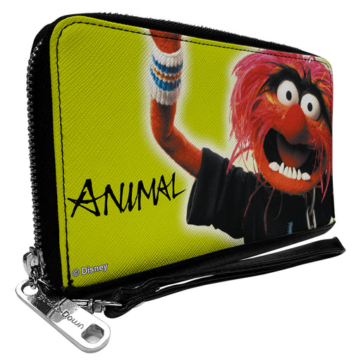 PU Zip Around Wallet Rectangle - The Muppets ANIMAL Portrait and Autograph Yellow Clutch Zip Around Wallets Disney   