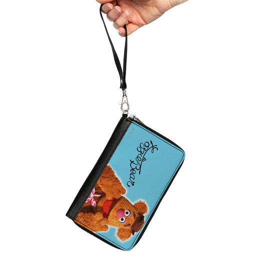 PU Zip Around Wallet Rectangle - The Muppets FOZZIE BEAR Portrait and Autograph Blue Clutch Zip Around Wallets Disney   