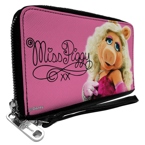 PU Zip Around Wallet Rectangle - The Muppets MISS PIGGY Portrait and Autograph Pink Clutch Zip Around Wallets Disney   