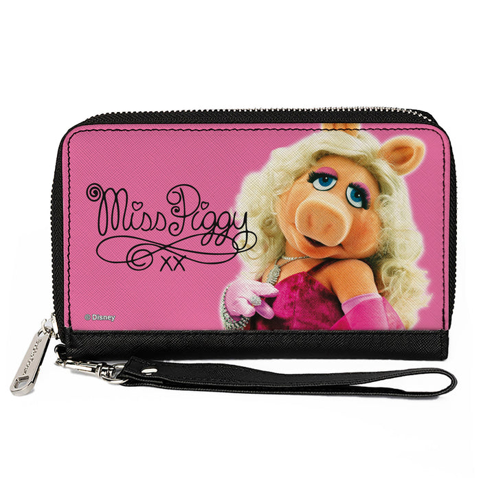 PU Zip Around Wallet Rectangle - The Muppets MISS PIGGY Portrait and Autograph Pink Clutch Zip Around Wallets Disney   