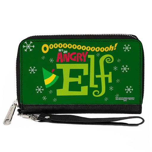 Women's PU Zip Around Wallet Rectangle - Elf OH HE'S AN ANGRY ELF Quote Greens Yellow Red Clutch Zip Around Wallets Warner Bros. Holiday Movies   