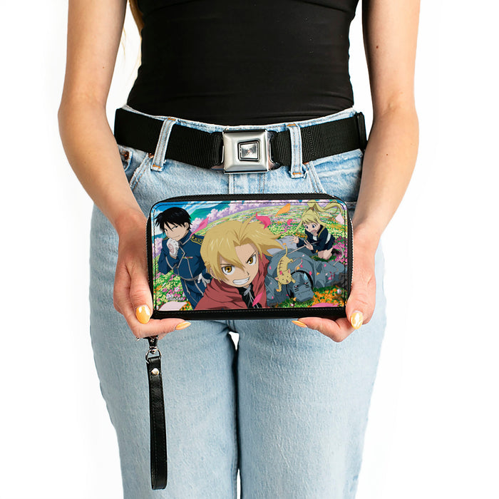 PU Zip Around Wallet Rectangle - Fullmetal Alchemist Brotherhood Four Character and Cat Group Scene Clutch Zip Around Wallets Aniplex of America