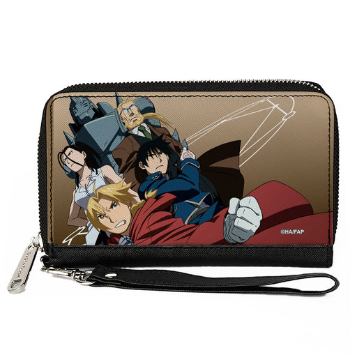 PU Zip Around Wallet Rectangle - Fullmetal Alchemist Brotherhood Five Character Pose Tan Clutch Zip Around Wallets Aniplex of America