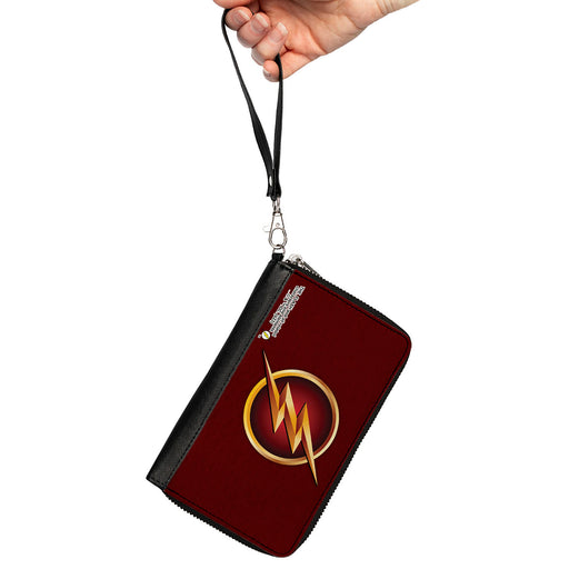 PU Zip Around Wallet Rectangle - The Flash Logo5 Burgundy/Golds Clutch Zip Around Wallets DC Comics   