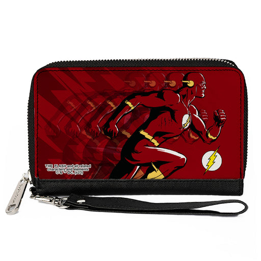 PU Zip Around Wallet Rectangle - The Flash Running Pose and Bolt Trails Reds Clutch Zip Around Wallets DC Comics   