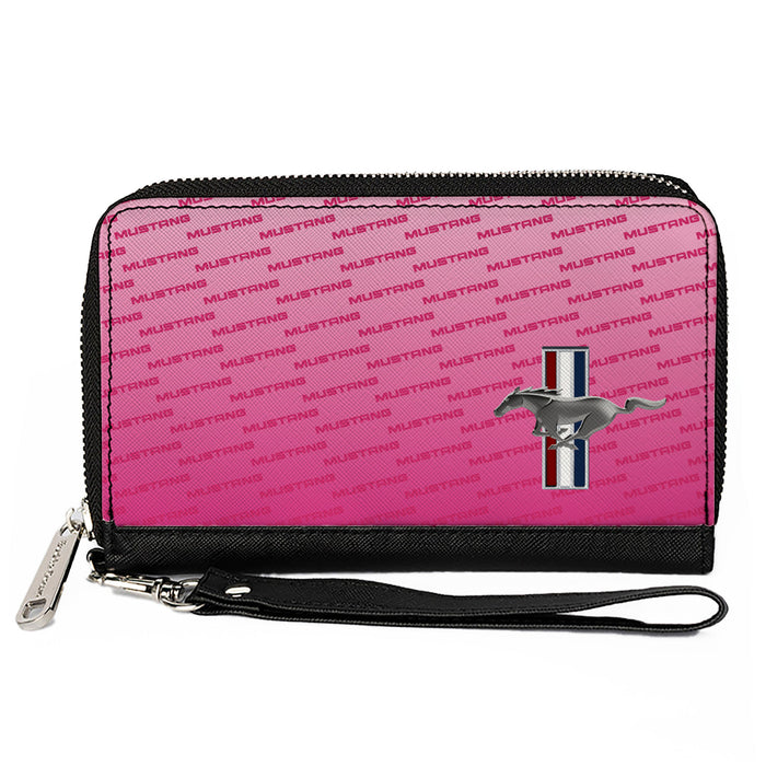 PU Zip Around Wallet Rectangle - Ford Mustang w/Bars CORNER w/Text Pinks Clutch Zip Around Wallets Ford   