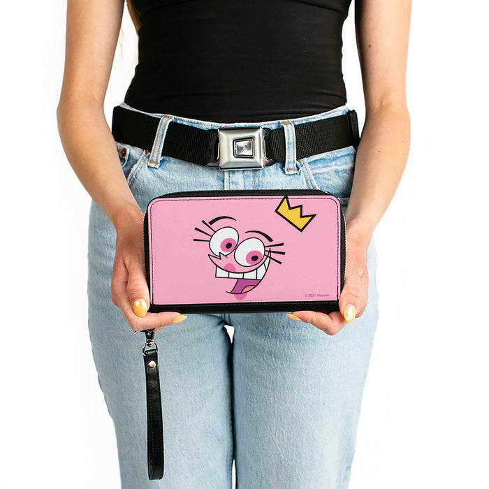 PU Zip Around Wallet Rectangle - The Fairly OddParents Wanda Face Expression CLOSE-UP Pink Clutch Zip Around Wallets Nickelodeon   