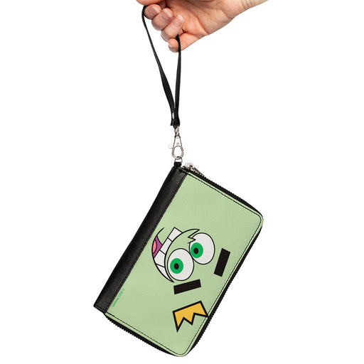 PU Zip Around Wallet Rectangle - The Fairly OddParents Cosmo Face Expression CLOSE-UP Green Clutch Zip Around Wallets Nickelodeon   