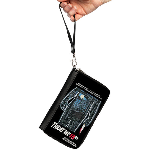 PU Zip Around Wallet Rectangle - FRIDAY THE 13TH Jason Crystal Lake Cabin Silhouette Movie Pose Clutch Zip Around Wallets Warner Bros. Horror Movies   