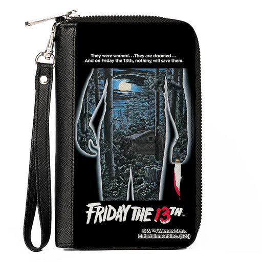 PU Zip Around Wallet Rectangle - FRIDAY THE 13TH Jason Crystal Lake Cabin Silhouette Movie Pose Clutch Zip Around Wallets Warner Bros. Horror Movies   