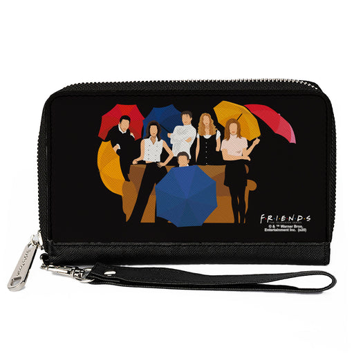 Women's PU Zip Around Wallet Rectangle - Friends Umbrella Group Poses Silhouette I'LL BE THERE FOR YOU Black White Clutch Zip Around Wallets Friends   