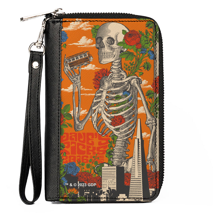 PU Zip Around Wallet Rectangle - Grateful Dead Dave's Picks Skull and Roses Cover Orange Clutch Zip Around Wallets Grateful Dead   
