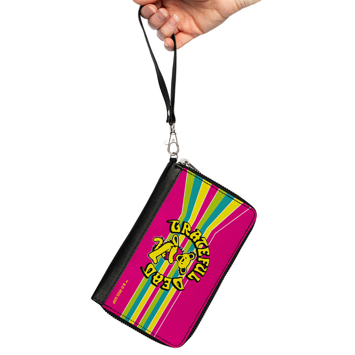 PU Zip Around Wallet Rectangle - GRATEFUL DEAD Dancing Bear Icon Stripe Pink/Multi Color/Black