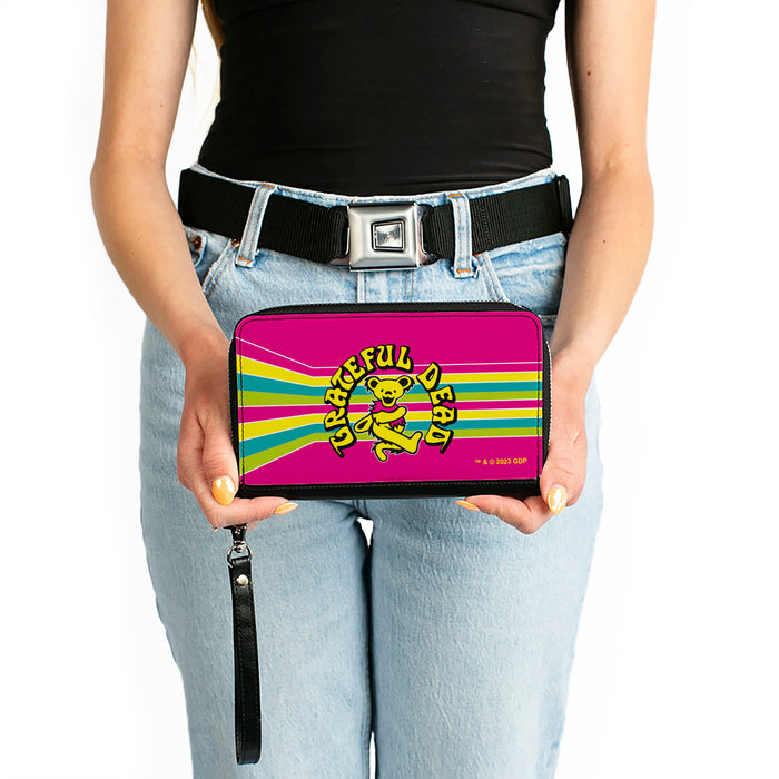 PU Zip Around Wallet Rectangle - GRATEFUL DEAD Dancing Bear Icon Stripe Pink/Multi Color/Black