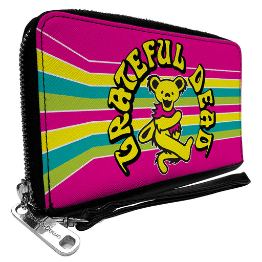PU Zip Around Wallet Rectangle - GRATEFUL DEAD Dancing Bear Icon Stripe Pink/Multi Color/Black Clutch Zip Around Wallets Grateful Dead   