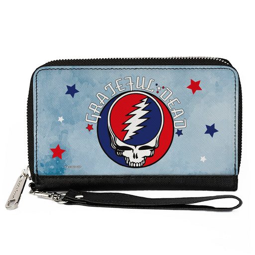 Women's PU Zip Around Wallet Rectangle - GRATEFUL DEAD Steal Your Face Logo Stars Blues White Red Clutch Zip Around Wallets Grateful Dead   